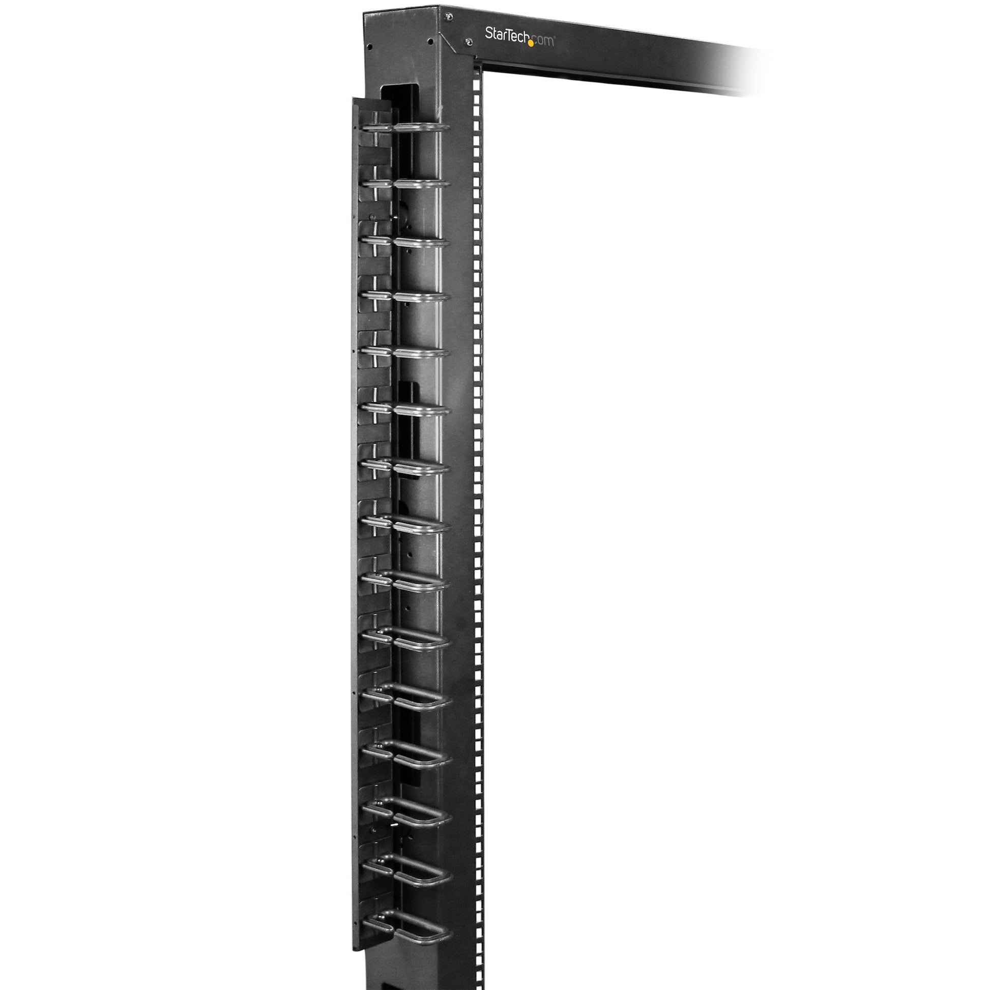 StarTech.com Kabelmanagement-Panel 0U – vertikal, mit D-Haken, schwarz, Stahl, B 863,6 × H 87 × T 50 mm