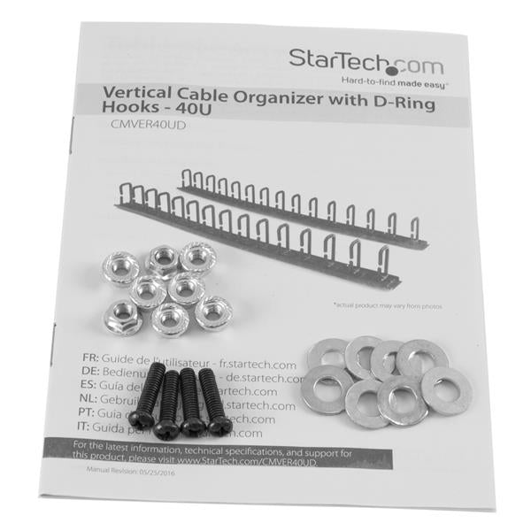 StarTech.com Vertikaler Kabelordner – 0U, 1,73 m, Stahl, Schwarz, für 40U-Rack, 2er-Pack