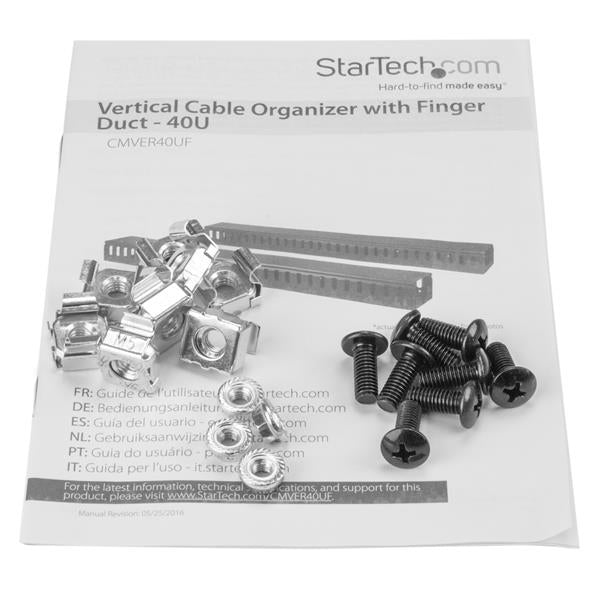StarTech.com 19" Rangierpanel, 0U vertikal, 1,7 m, Finger-Duct, Kunststoff/Stahl – für 40U – Schwarz