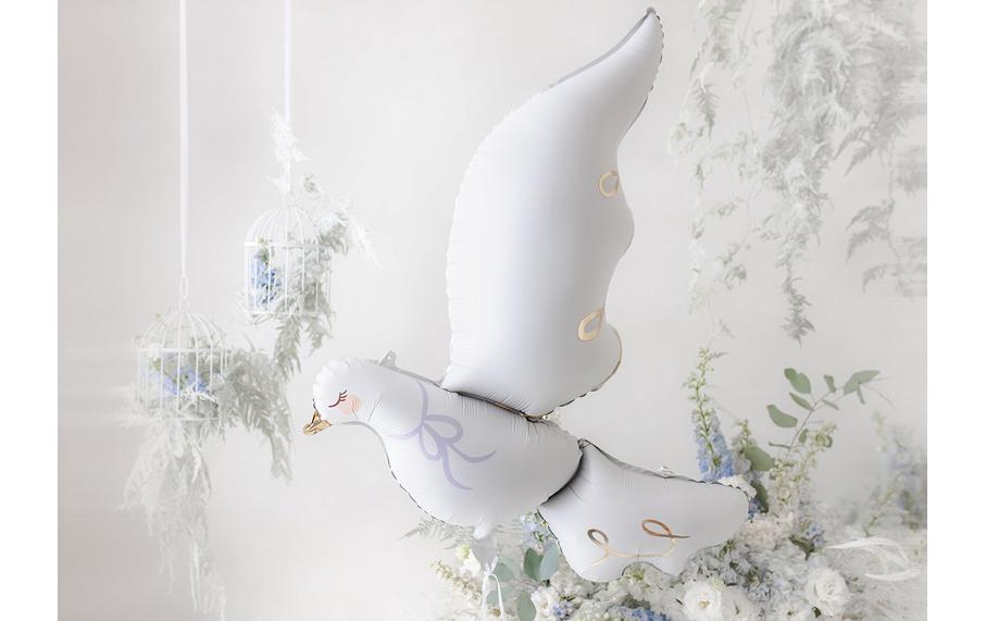 PartyDeco Folienballon Taube – Weiss – 80 × 100 cm – 1 Stk