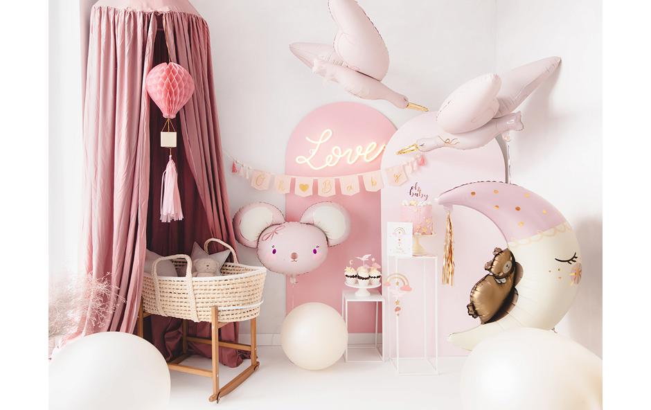PartyDeco Folienballon Storch – Hellrosa – 103 × 60 cm – Folie – 1 Stk
