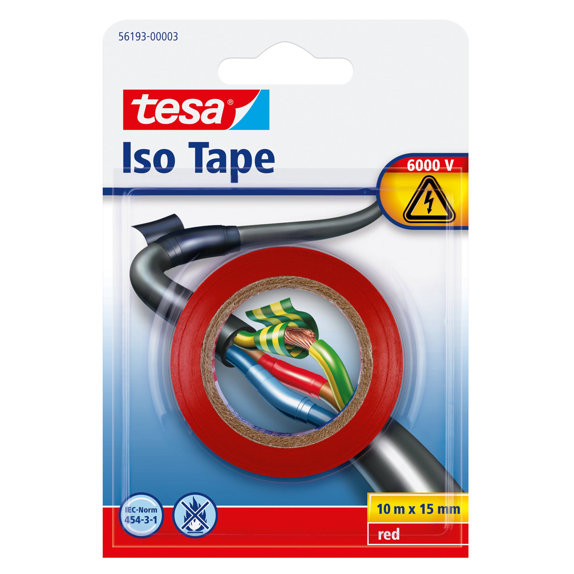 tesa Vinylband – 15 mm × 10 m, rot