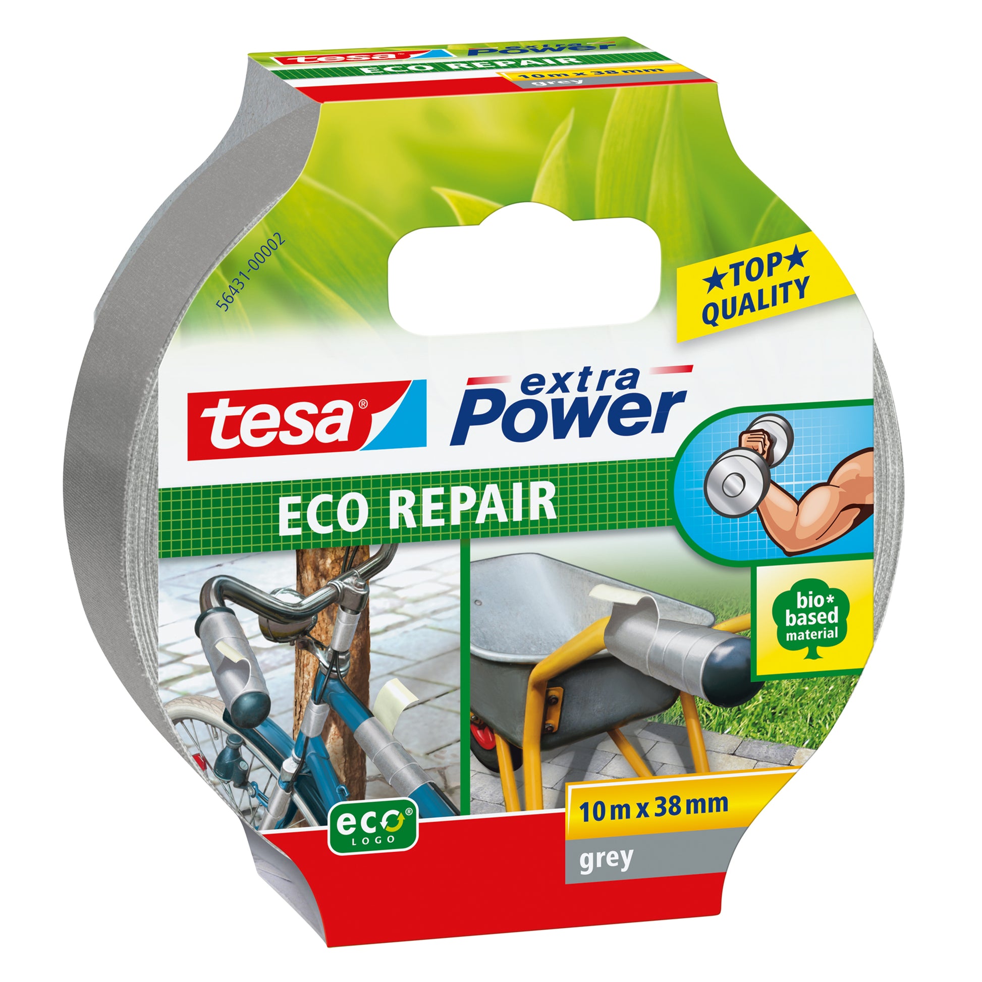 tesa Gewebeband Extra Power Eco Repair – 38 mm × 10 m, grau, extra stark, eco:plus
