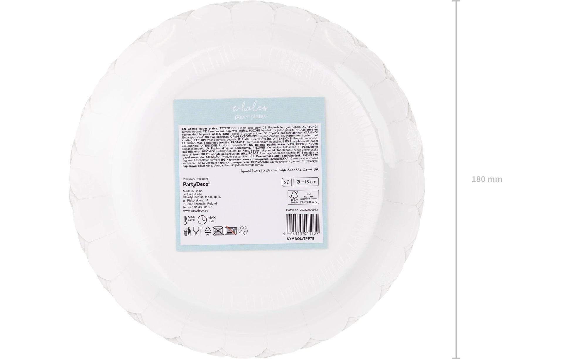 PartyDeco Teller, Papier/Karton – Ø 18 cm, Wal-Motiv – 6 Stk.