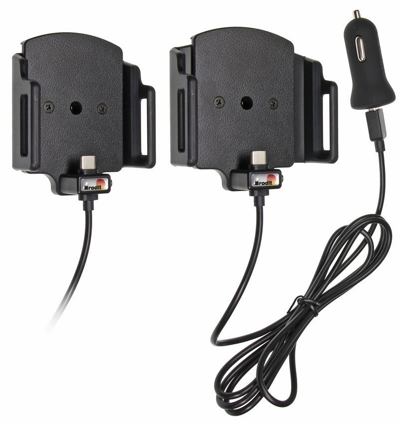 Brodit Auto-Halterung, aktiv mit Zigarettenanzünder – für Geräte 6,2–7,7 cm mit USB-C – Schwarz