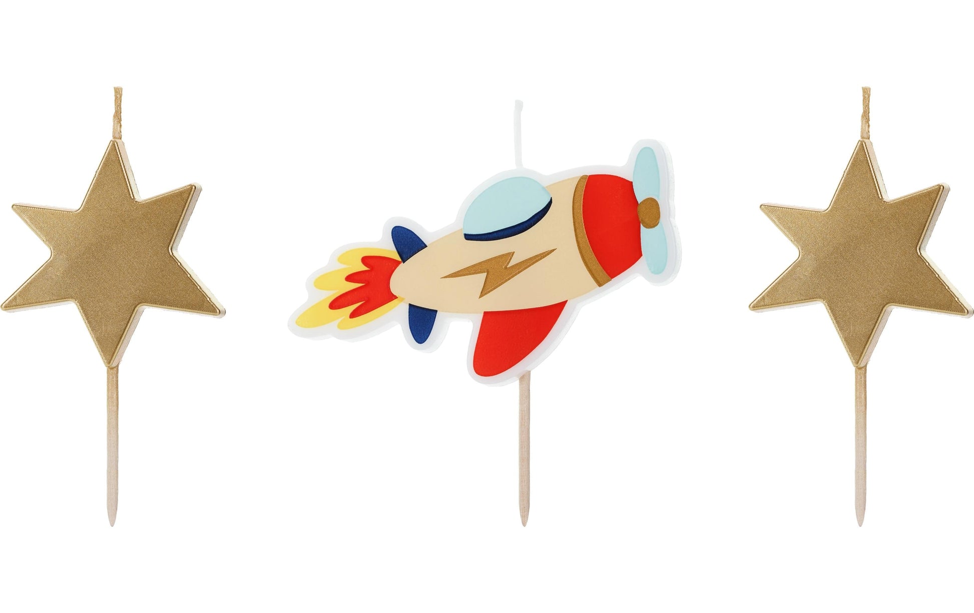 PartyDeco Geburtstagskerzen Flugzeug – mehrfarbig – 4,5–5 cm – 3 Stk