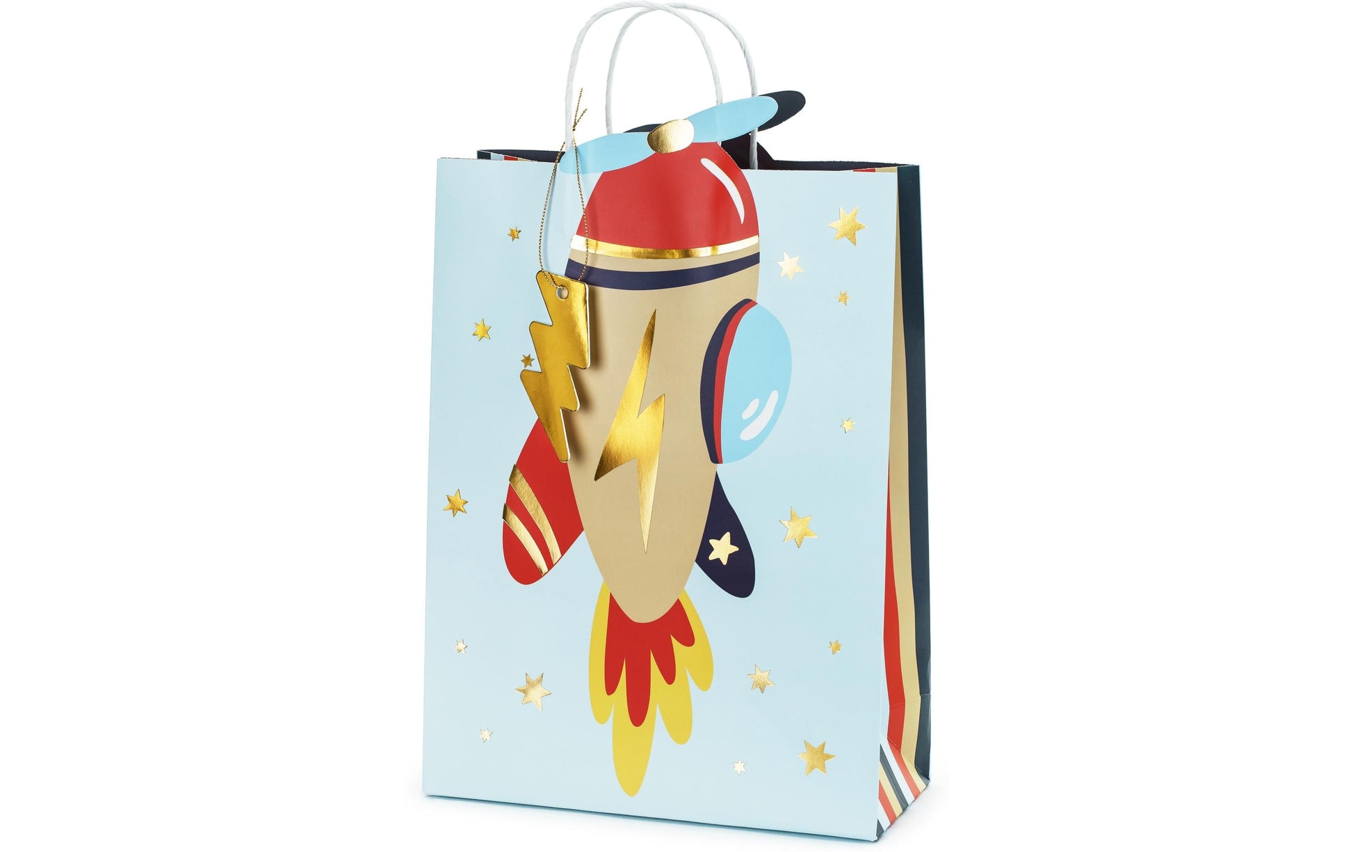 PartyDeco Geschenktasche Flugzeug, Motive sortiert – 100 × 240 × 355 mm – mit weissem Henkel – Mottoparty