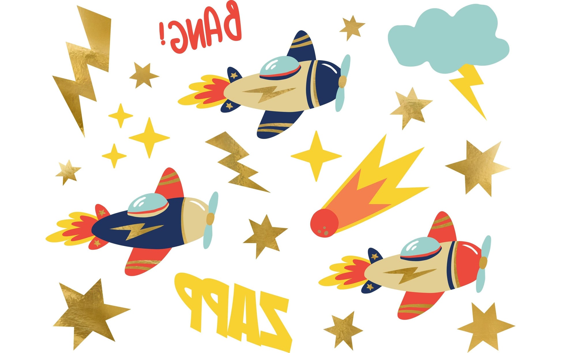 PartyDeco Face-Art Sticker Flugzeug – mehrfarbig – 11 Stk