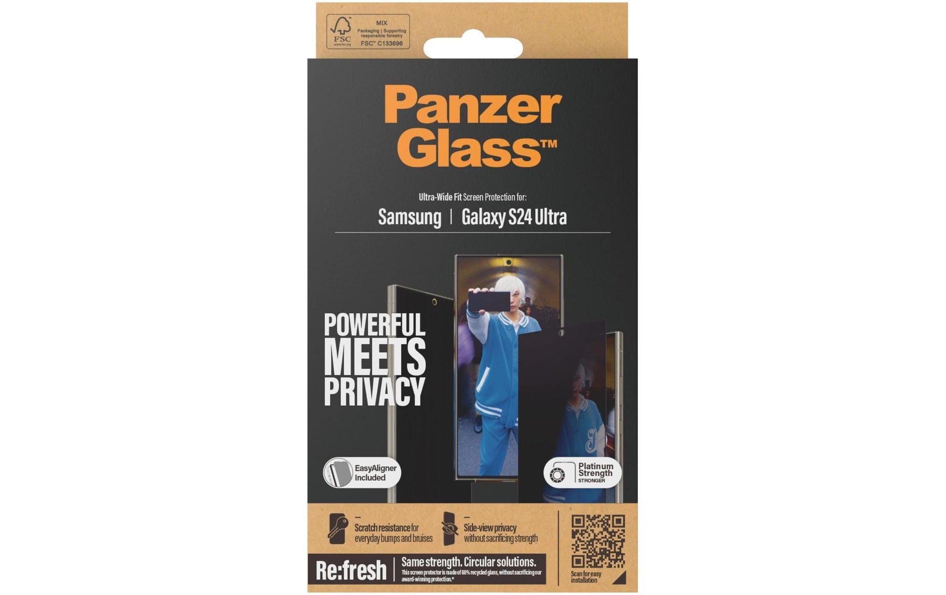 PanzerGlass Privacy-Filter (Panzerglas), Ultra-Wide Fit – für Galaxy S24 Ultra – mit Applikator