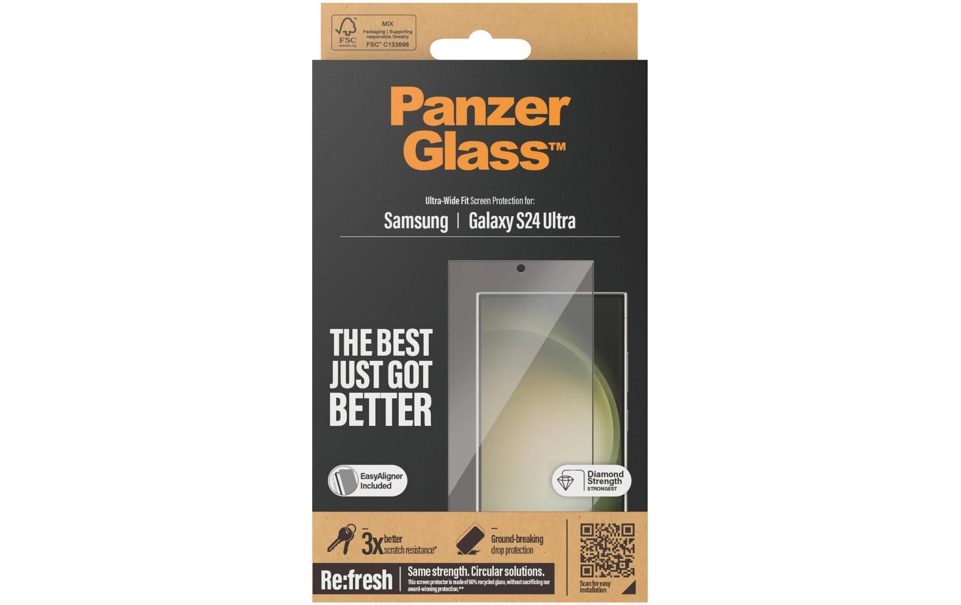 PanzerGlass Displayschutz (Panzerglas), Ultra-Wide Fit – für Galaxy S24 Ultra – mit Applikator