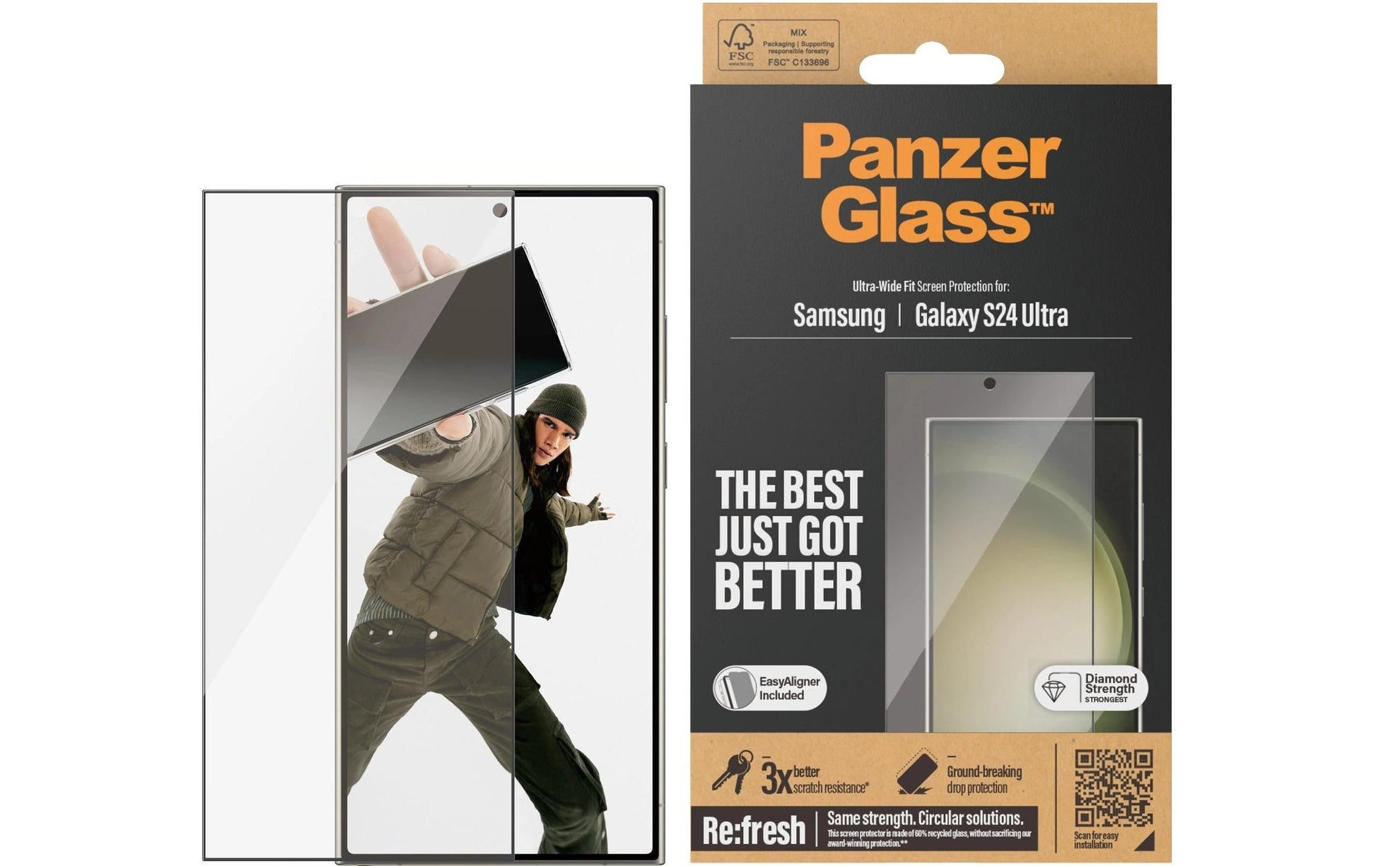 PanzerGlass Displayschutz (Panzerglas), Ultra-Wide Fit – für Galaxy S24 Ultra – mit Applikator