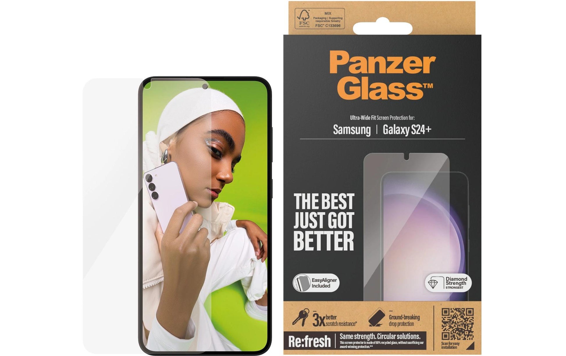 PanzerGlass Displayschutzglas – für Samsung Galaxy S24 Plus, Hartglas, Transparent
