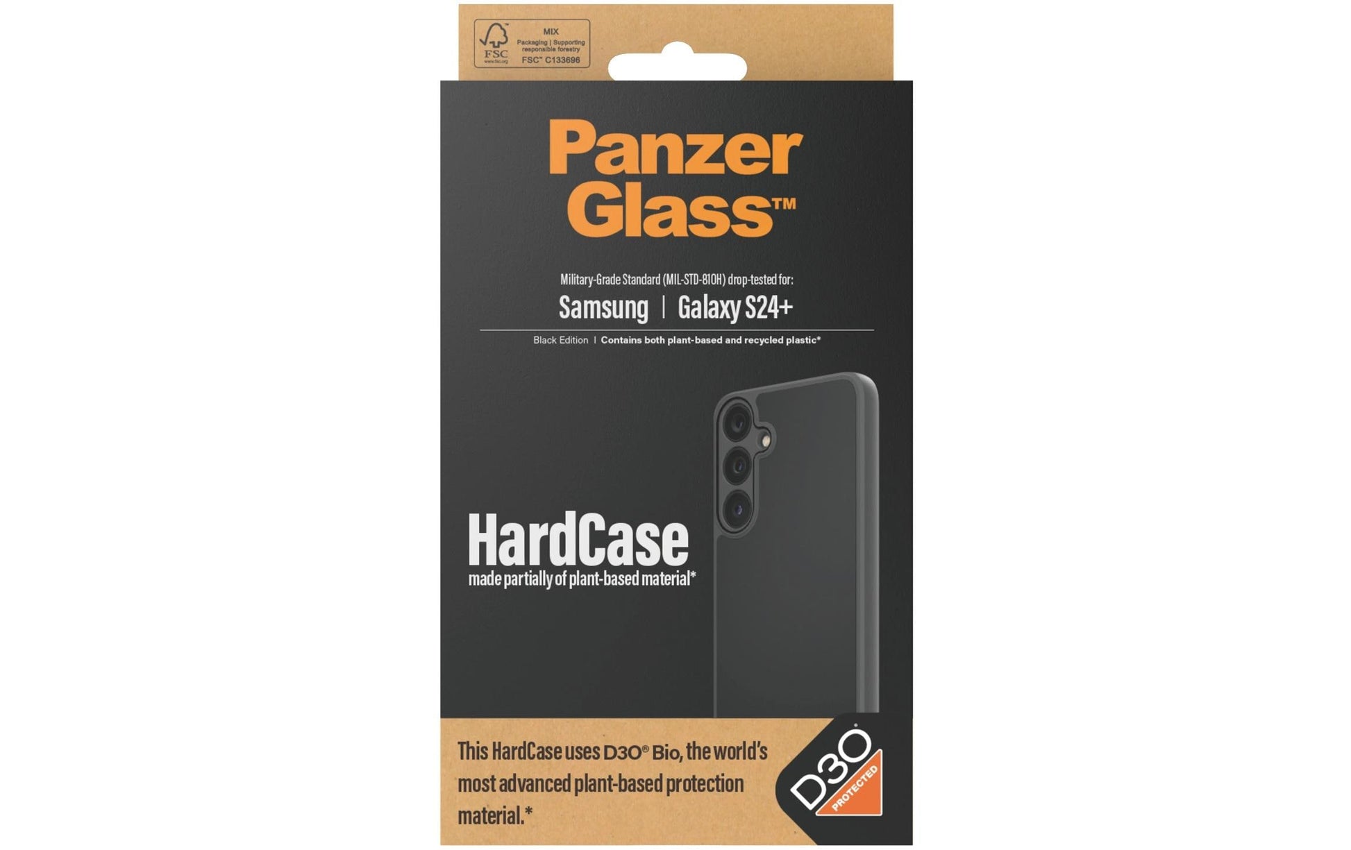 PanzerGlass Backcover – für Samsung Galaxy S24+, Recycling-Kunststoff + Silikon + gehärtetes Glas, schwarz