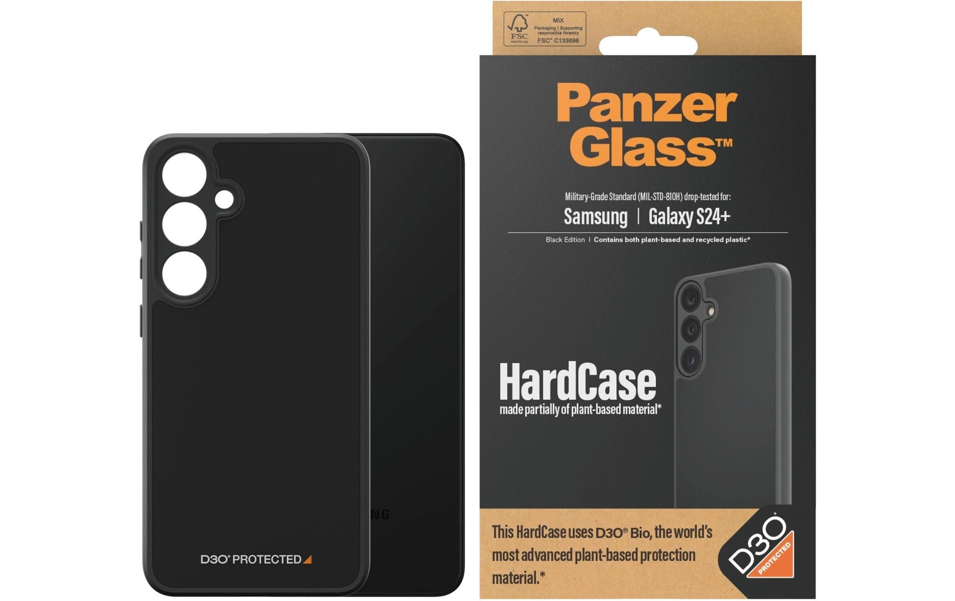 PanzerGlass Backcover – für Samsung Galaxy S24+, Recycling-Kunststoff + Silikon + gehärtetes Glas, schwarz