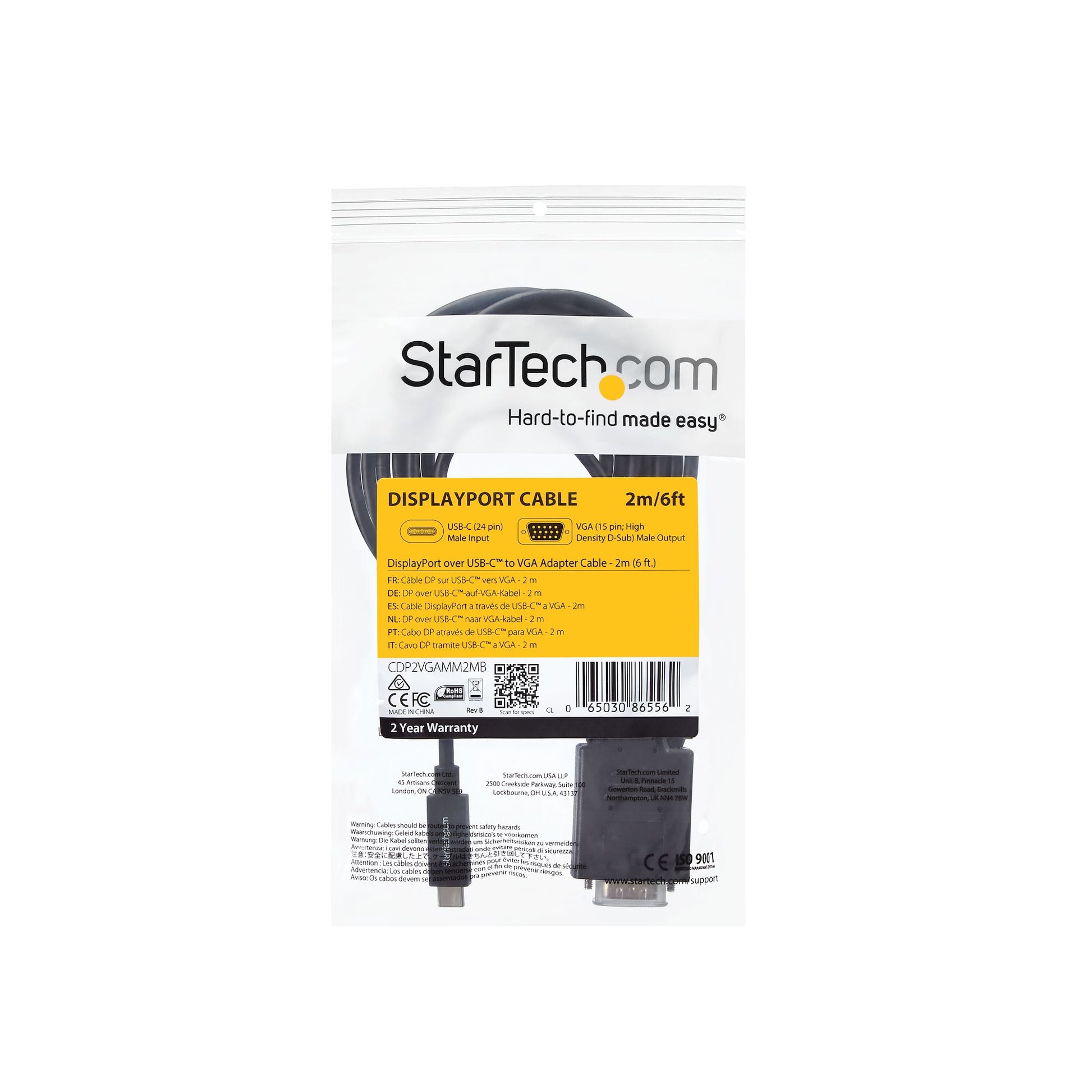 StarTech.com USB-C auf VGA Adapter, DisplayPort, 2 m