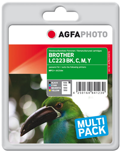 AgfaPhoto LC223VALBPDR Tintenpatronen-Multipack, Schwarz/Cyan/Magenta/Gelb (Kompatibel) – für Brother