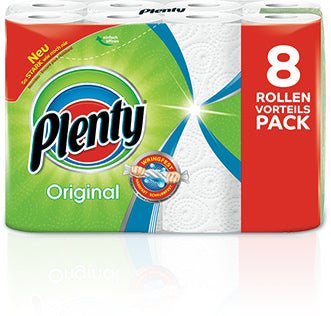 Plenty Haushaltspapier – Weiss, Papier – Rolle 45 Blatt – Pack 8 Rollen