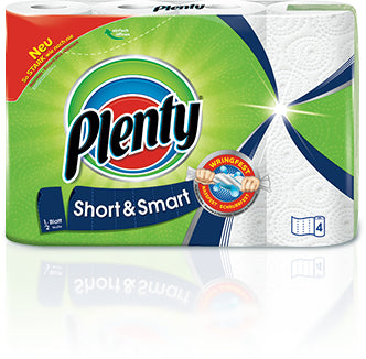 Plenty Haushaltspapier Short & Smart – 74 Blatt, Weiss, 4 Rollen