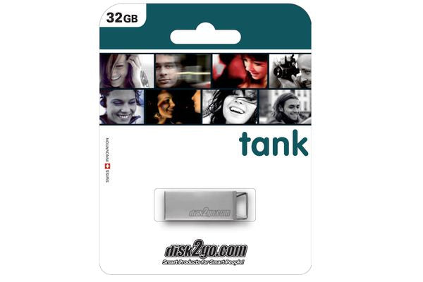disk2go TANK 3.0 – 64 GB USB-Stick, USB 3.0 (40 MB/s lesen, 9 MB/s schreiben), Silber, Schlüsselanhänger