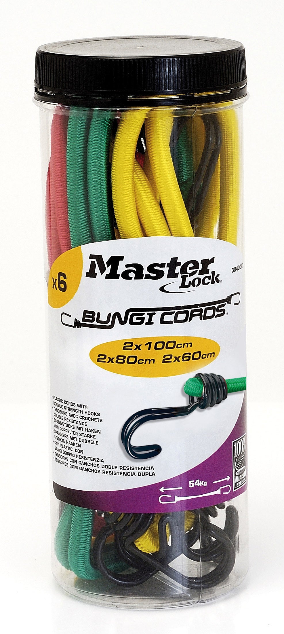 Master Lock Gummi-Spannseil – 2 × 60 cm, 2 × 80 cm, 2 × 100 cm, Ø 8 mm, 6 Stk., mehrfarbig