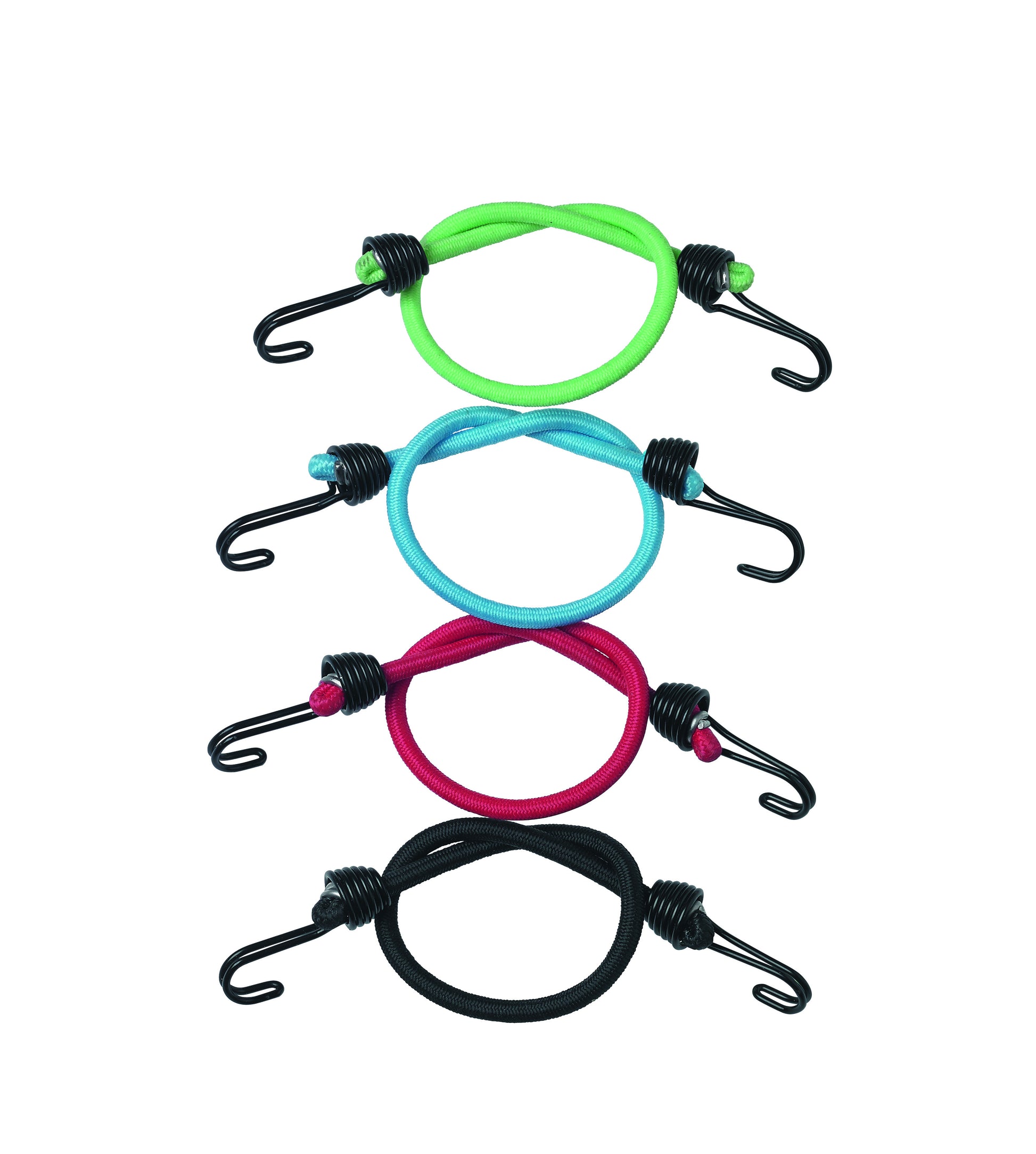 Master Lock – Gummi-Spannseil Ø 4 mm × 0,25 m, Gummi, schwarz/blau/grün/rot, mit Haken, 4 Stk.