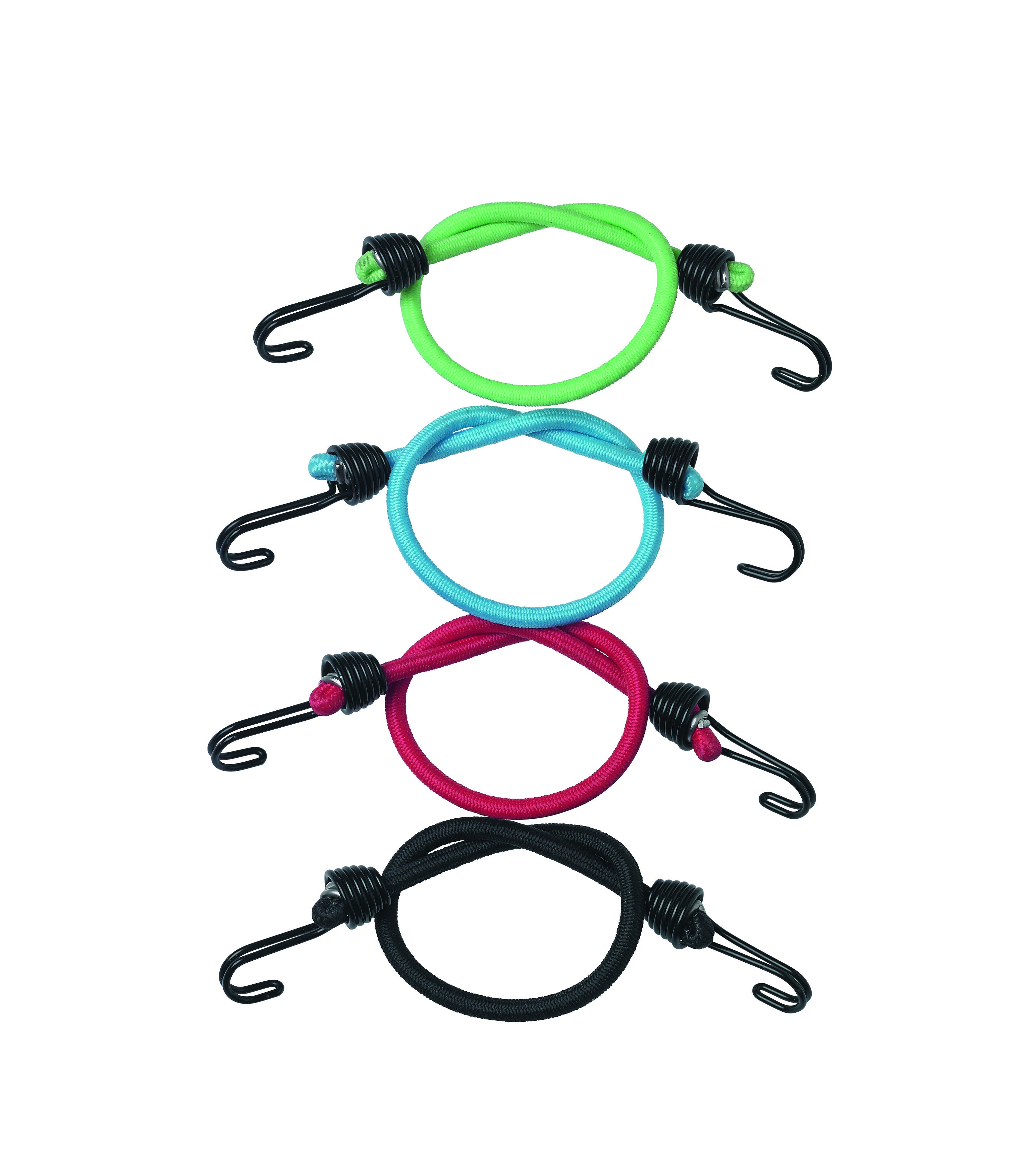 Master Lock – Gummi-Spannseil Ø 4 mm × 0,25 m, Gummi, schwarz/blau/grün/rot, mit Haken, 4 Stk.