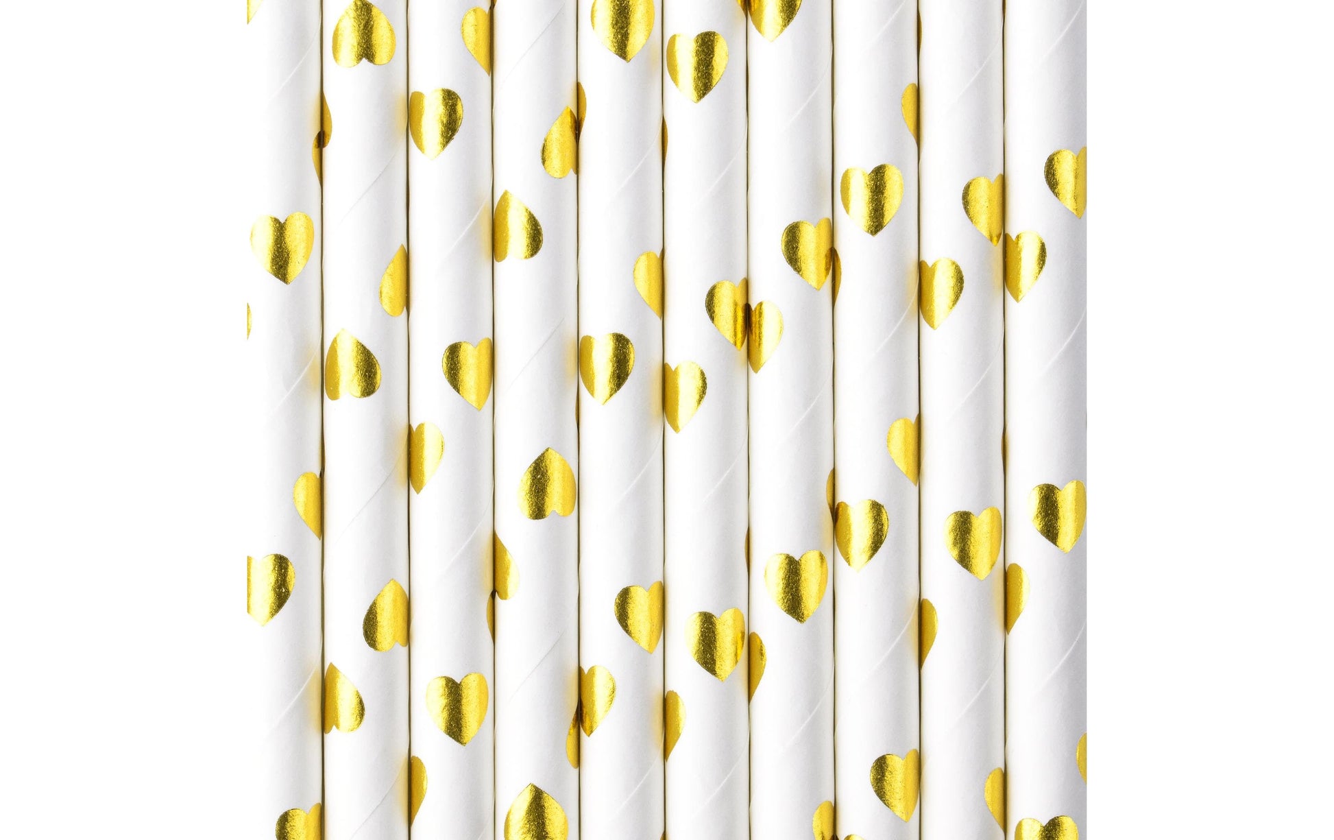 PartyDeco Papierstrohhalme, 19,5 cm, Gold/Weiss, Herz-Motiv – 10 Stk.