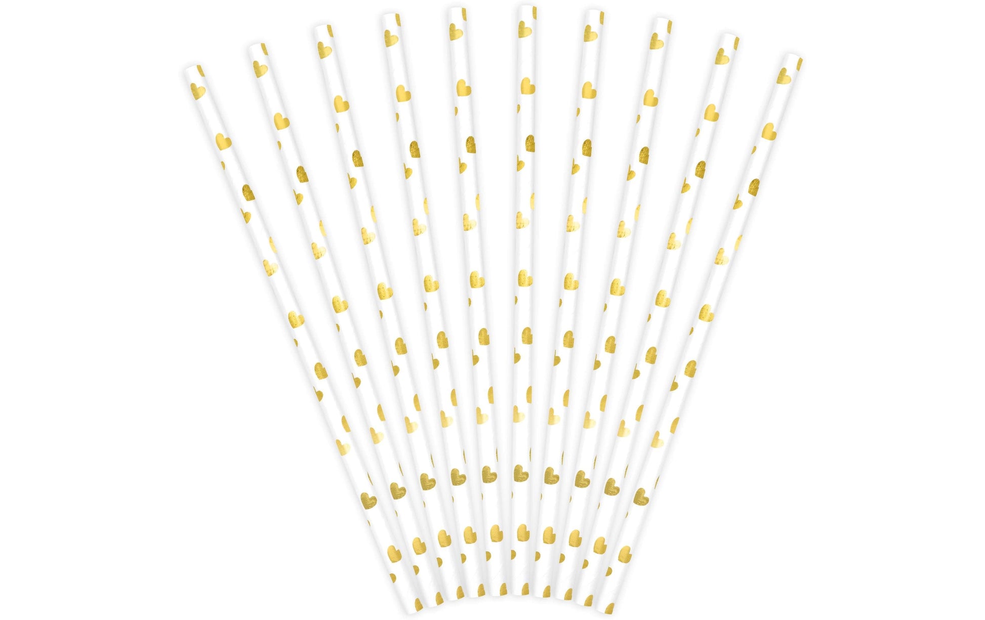PartyDeco Papierstrohhalme, 19,5 cm, Gold/Weiss, Herz-Motiv – 10 Stk.