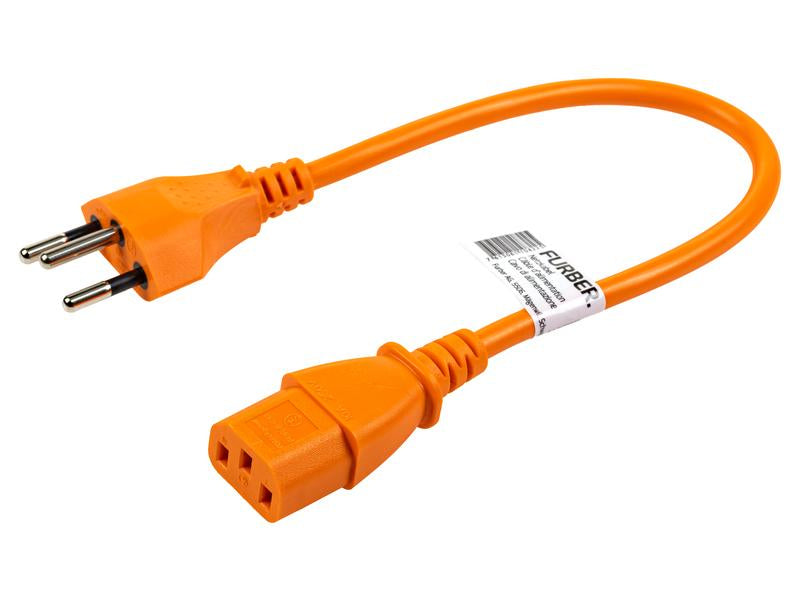 Furber. Netzkabel – T12–IEC C13, 0,2 m, 10 A, Orange