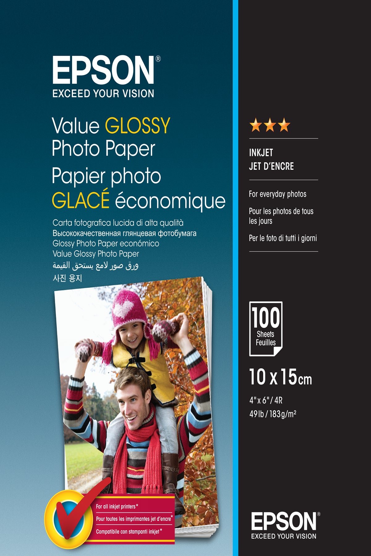 Epson Value Fotopapier – glänzend, 10 × 15 cm, 183 g/m², 100 Blatt, für Inkjet