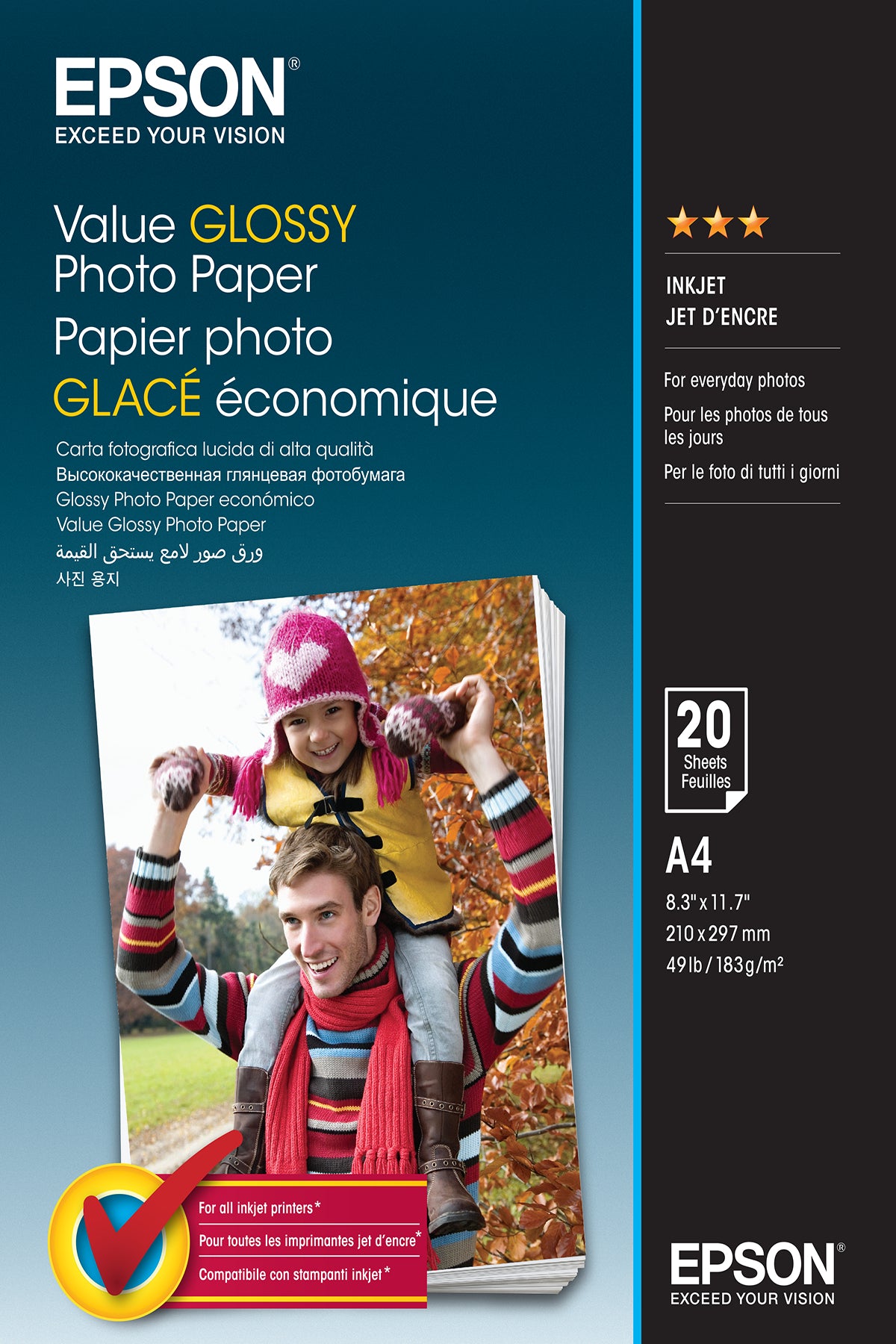 Epson Value Fotopapier – glänzend, A4, 183 g/m², 20 Blatt, für Epson Expression & Stylus Photo (Auswahl)