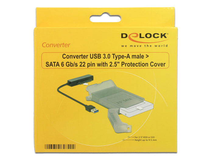 DeLOCK 62742 Adapter USB-A zu SATA – SATA III (6 Gbit/s), für 2,5", USB 3.2 Gen 1 (5 Gbit/s), 0,15 m