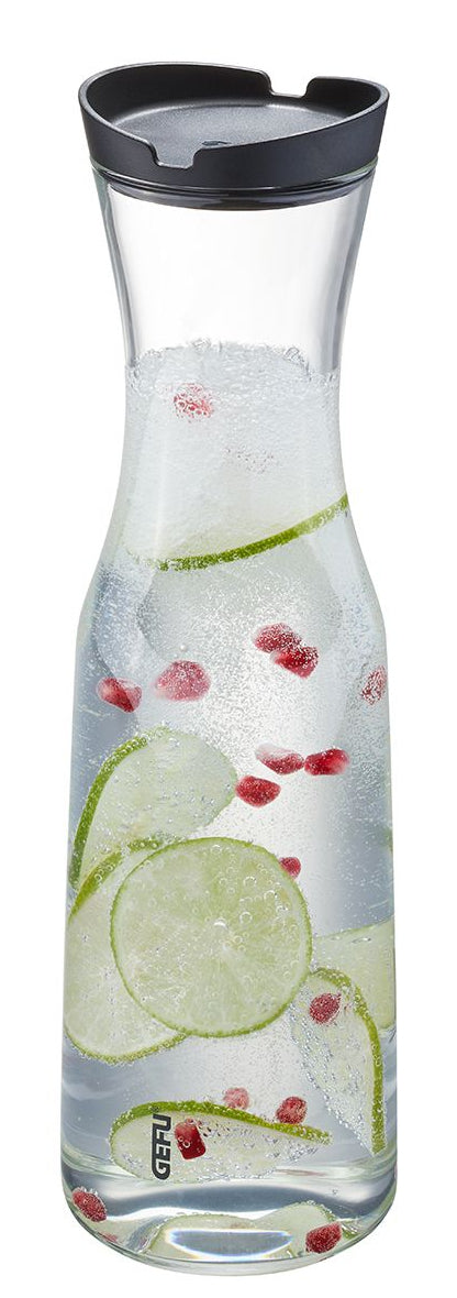 GEFU Karaffe – 1 l, H 31,3 cm, Borosilikatglas/Kunststoff, Transparent, mit Deckel, spülmaschinenfest