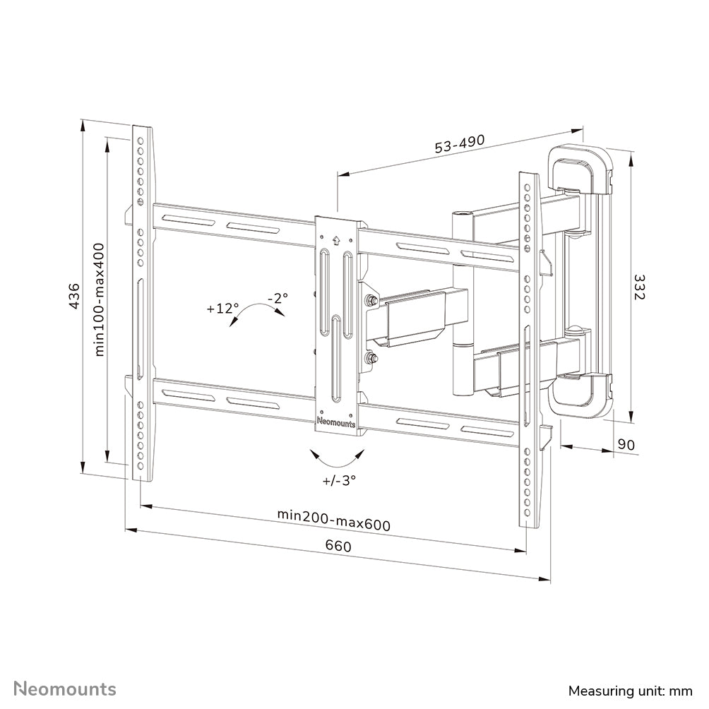 Neomounts WL40-550BL16 – TV-Wandhalterung 40–65", Volle Bewegung