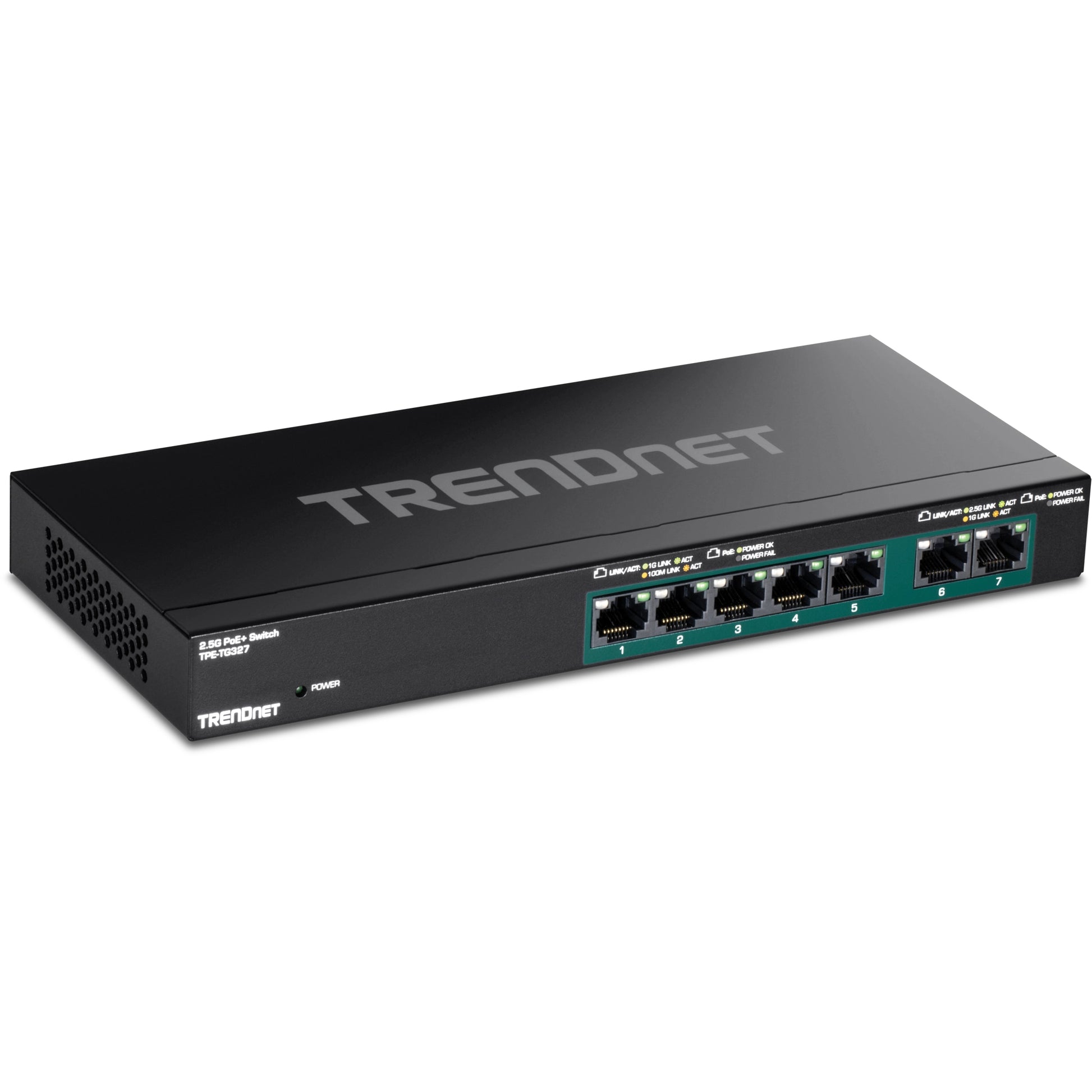 Trendnet TPE-TG327 – Unmanaged Switch – 5× 1G, 2× 2.5G, PoE+, PoE-Budget 70 W, Desktop