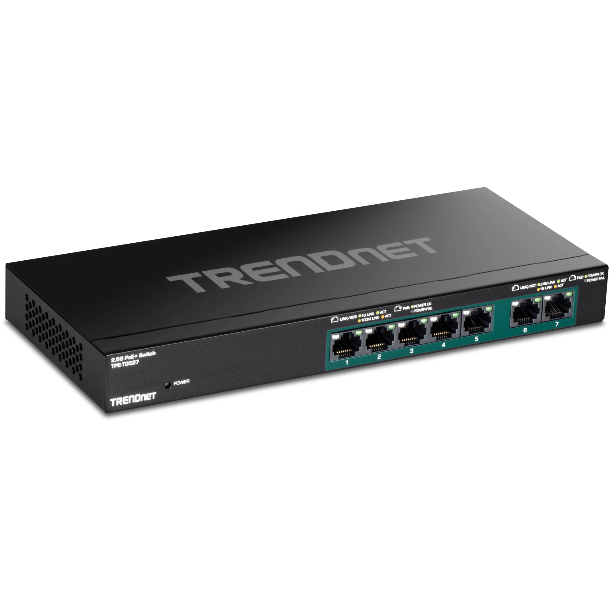 Trendnet TPE-TG327 – Unmanaged Switch – 5× 1G, 2× 2.5G, PoE+, PoE-Budget 70 W, Desktop