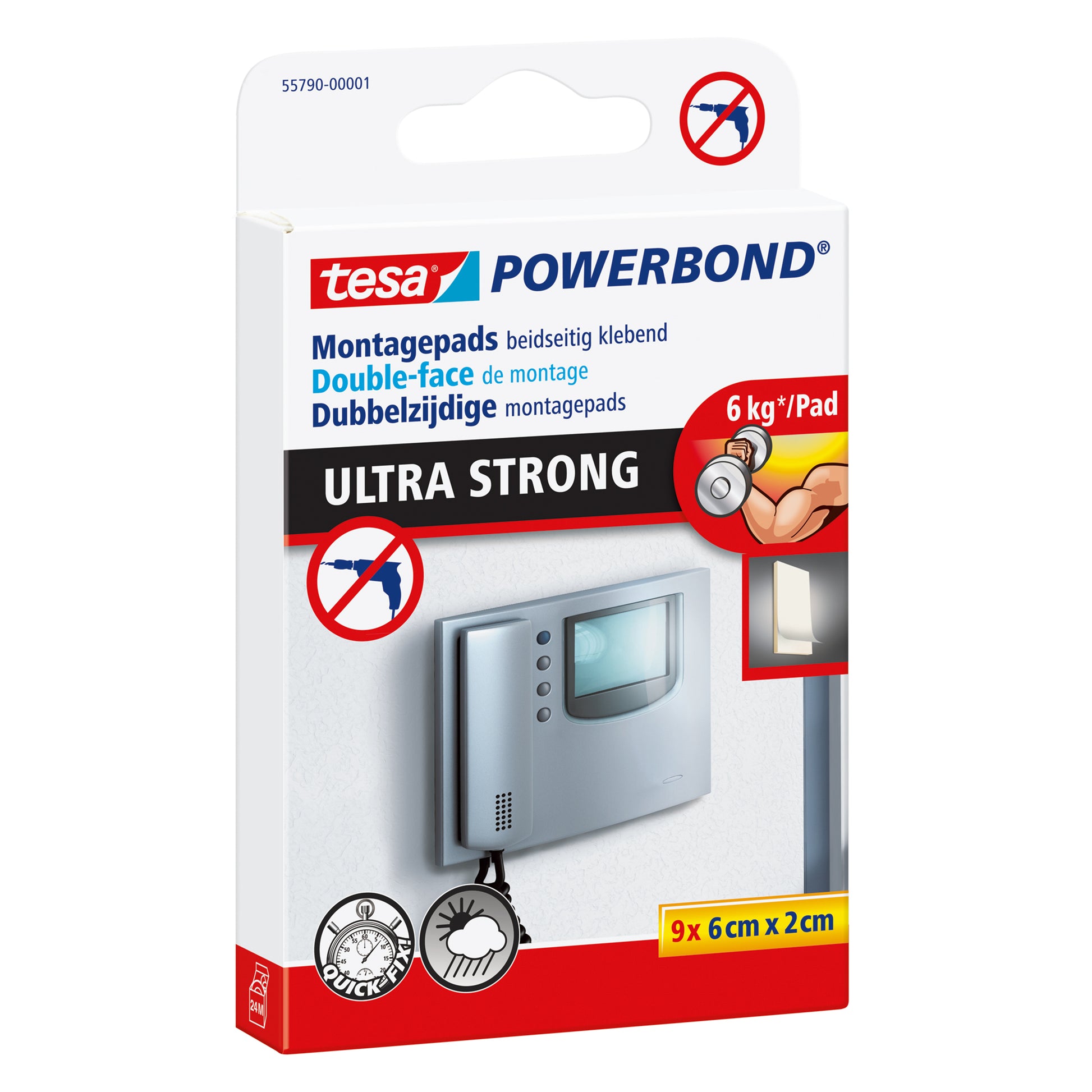 Tesa Montageband Ultra Strong, für Innen & Aussen, für glatte Oberflächen – 60 mm × 0,02 m, weiss, bis 6 kg