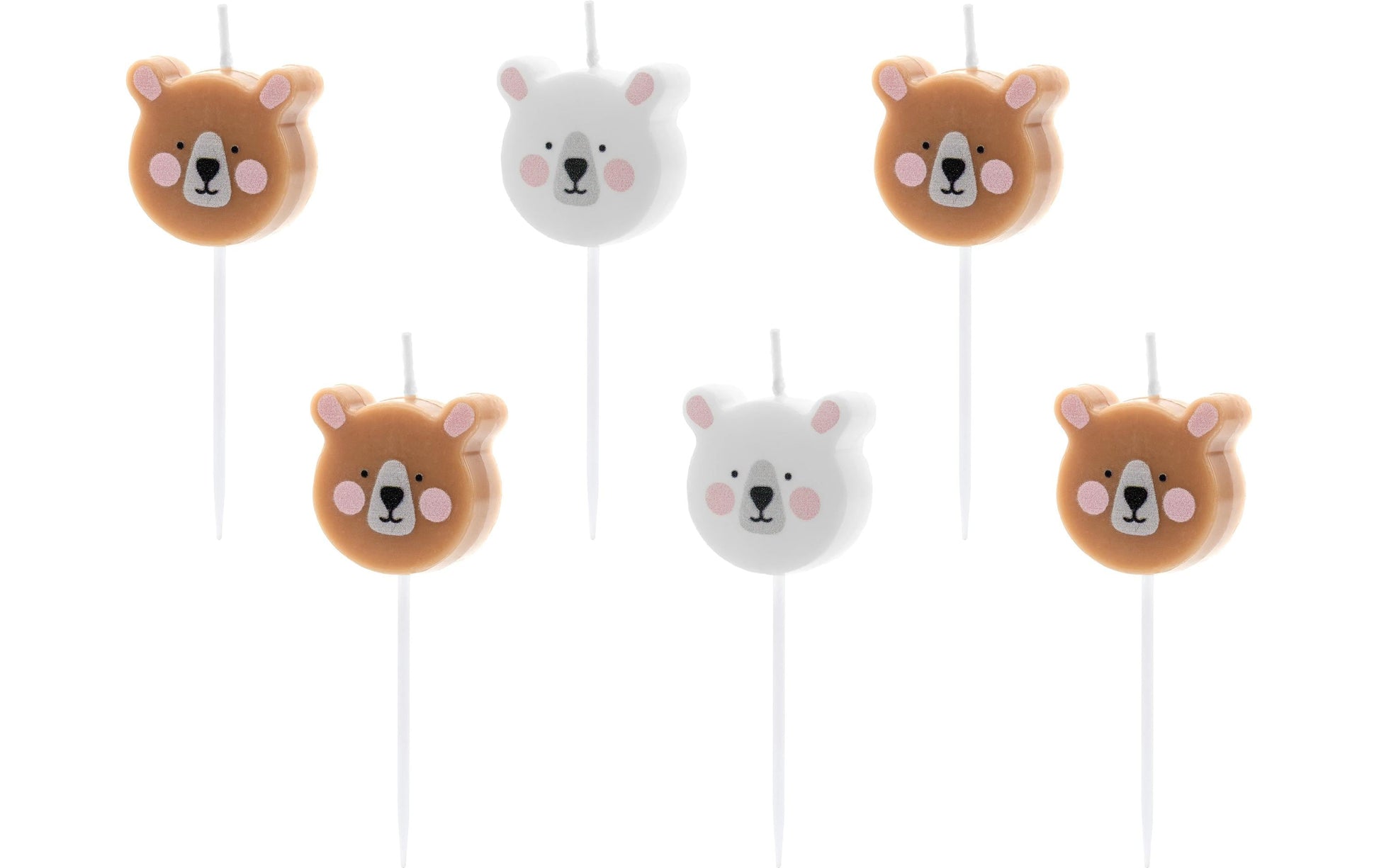 PartyDeco Geburtstagskerzen Teddybär – Mehrfarbig – 3 cm – 6 Stk
