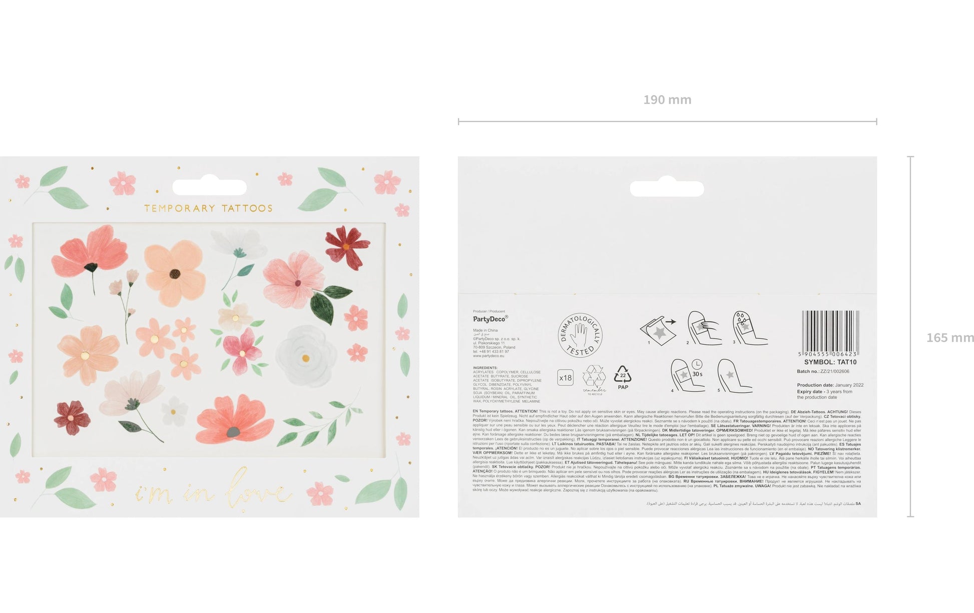 PartyDeco Face-Art Sticker I'm in Love – Rosa – 190 × 165 mm – 18 Stk