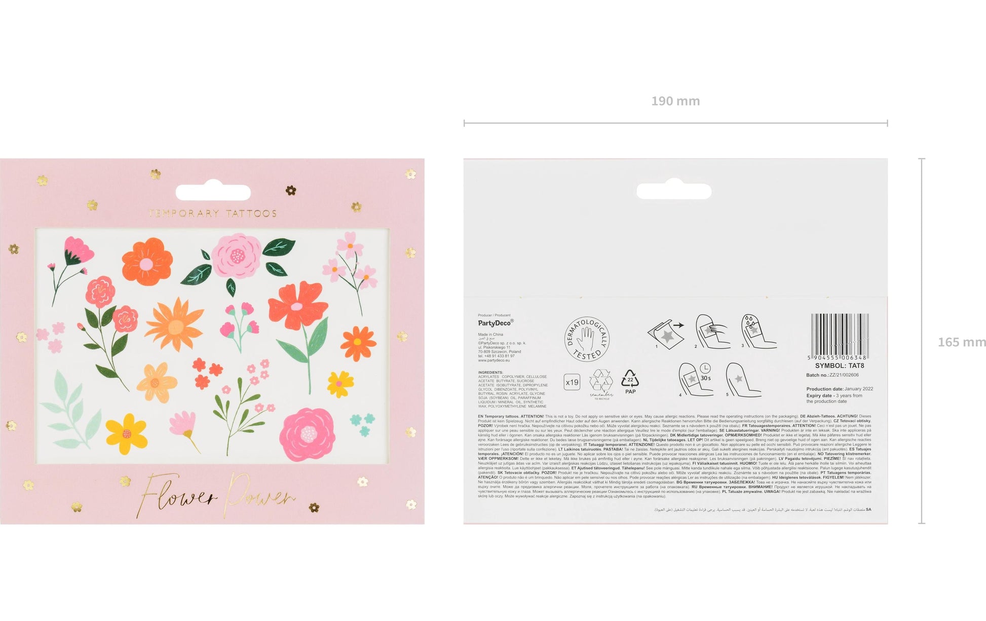 PartyDeco Face-Art Sticker Blumen – mehrfarbig – 190 × 165 mm – 19 Stk