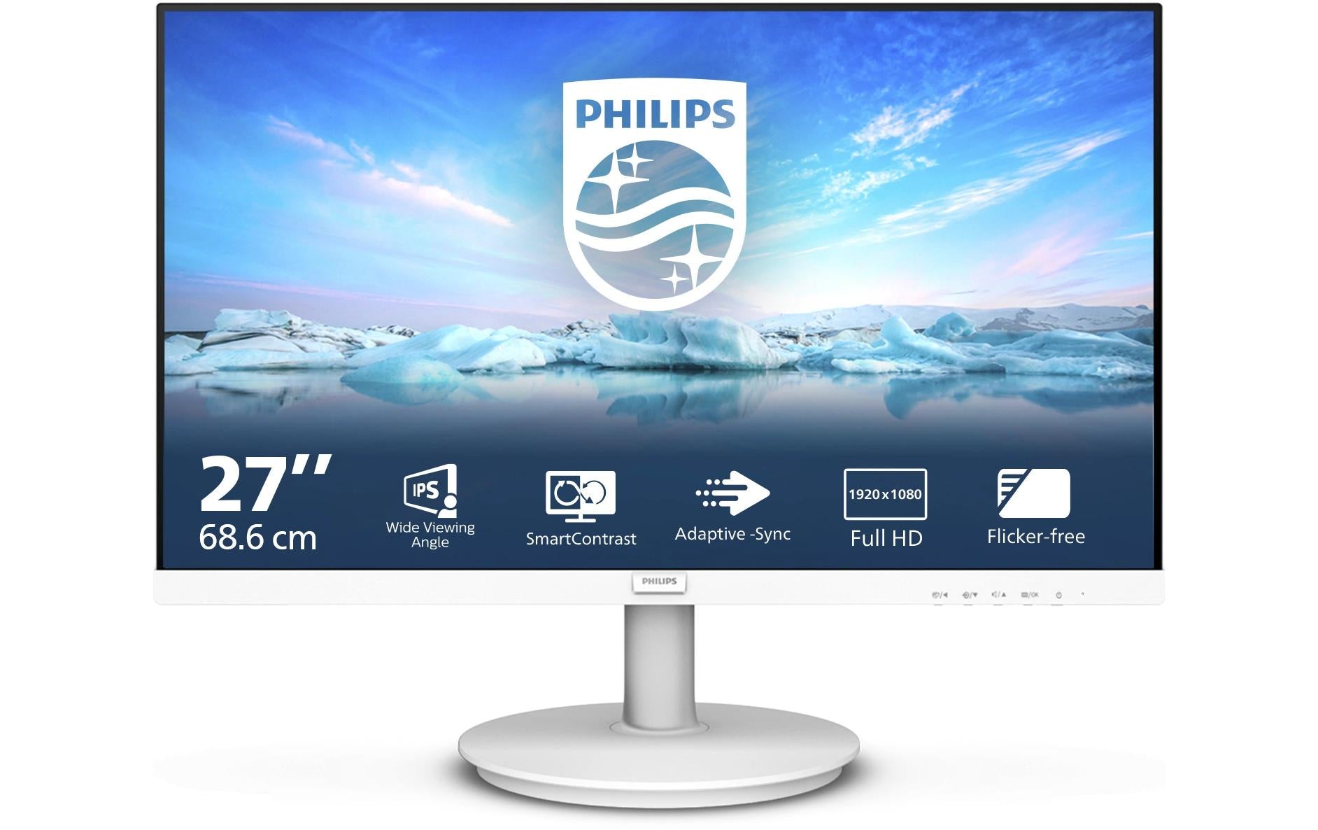 Philips 271V8AW/00 – Monitor, 27", 250 cd/m², Adaptive Sync, Integrierte Lautsprecher, VESA 100 × 100, Weiss