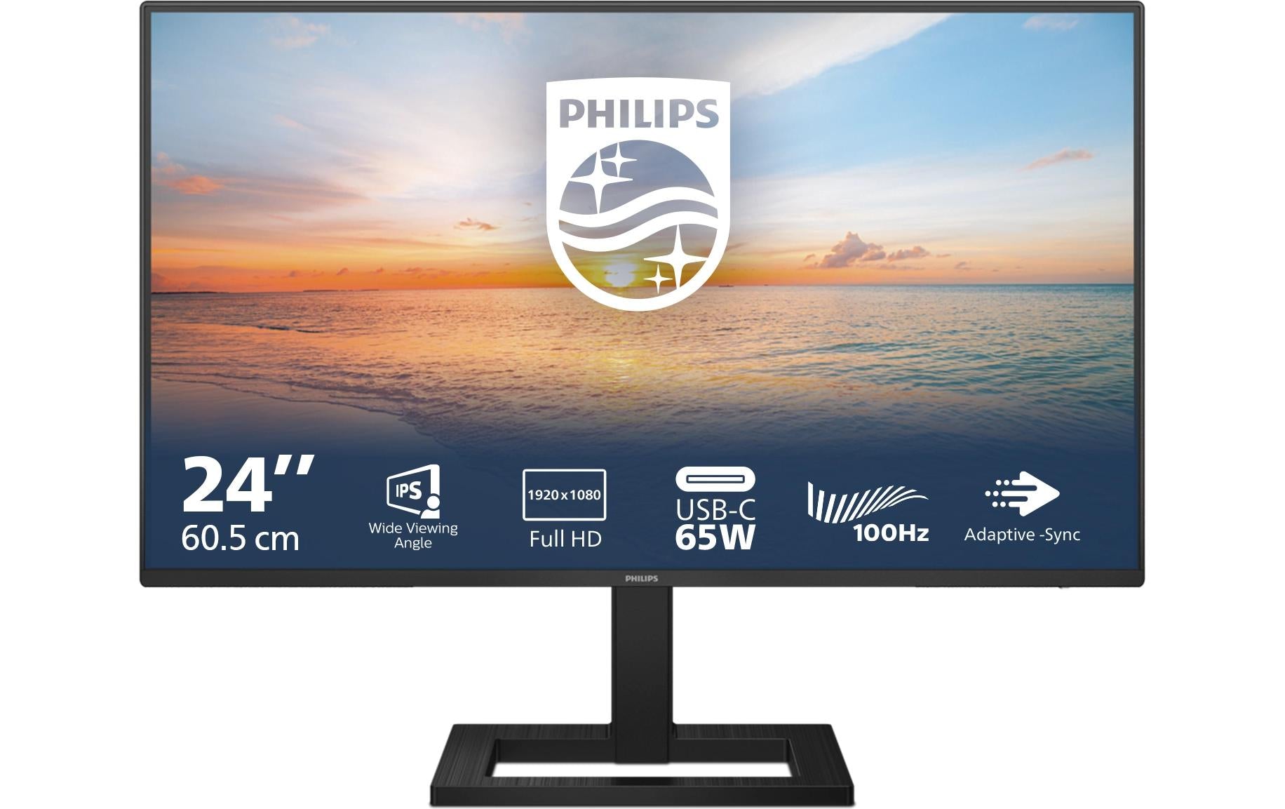 Philips 24E1N1300AE/00 – Monitor, 23,8", 100 Hz, 250 cd/m², USB-C, Lautsprecher, VESA 100 × 100, Schwarz
