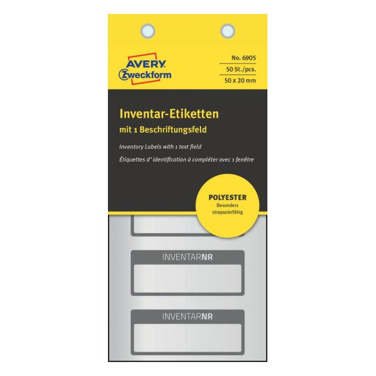 Avery Schuletiketten – 50 × 20 mm, Abgerundete Ecken, 50 Stk, 10 Bogen, Folie