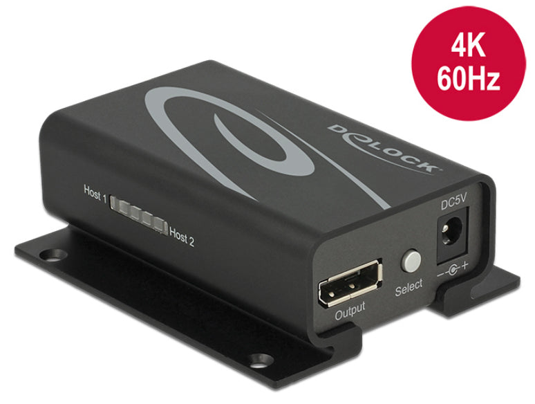 DeLOCK 87697 – DisplayPort-Umschalter – 4K UHD, 2 Eingänge, 1 Ausgang – Schwarz, Metall, 1 Stück