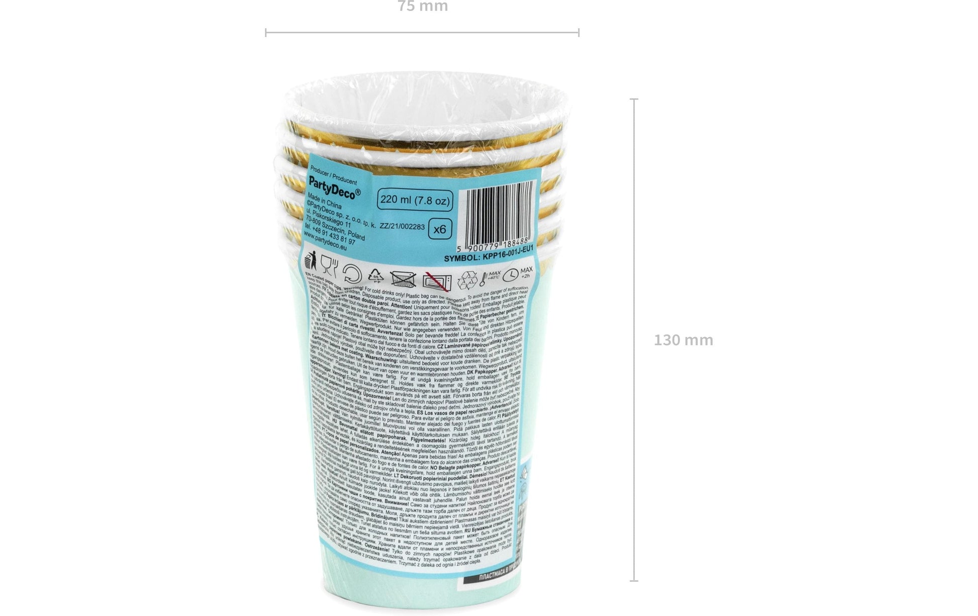 PartyDeco Trinkbecher, Papier – 2,2 dl Hellblau – 6 Stk.