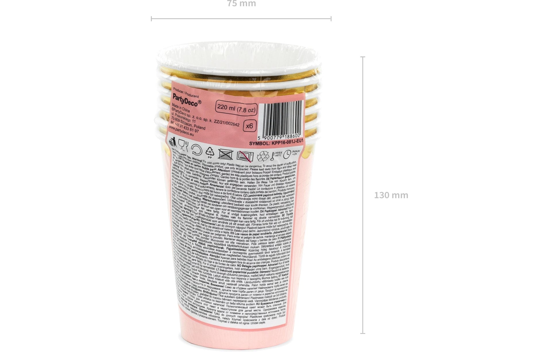PartyDeco Trinkbecher, Papier/Karton – 2,2 dl, Rosa – 6 Stk.