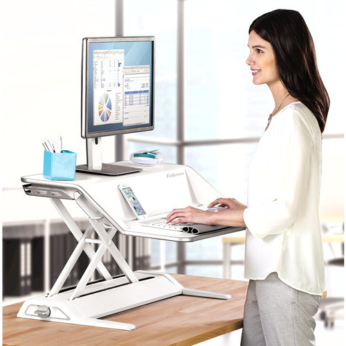 Fellowes Stehtisch – 80,6 × 20,7 × 14–43,2 cm – weiss – höhenverstellbar