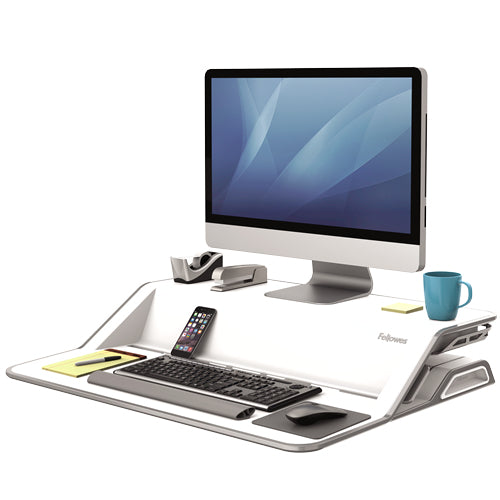 Fellowes Stehtisch – 80,6 × 20,7 × 14–43,2 cm – weiss – höhenverstellbar