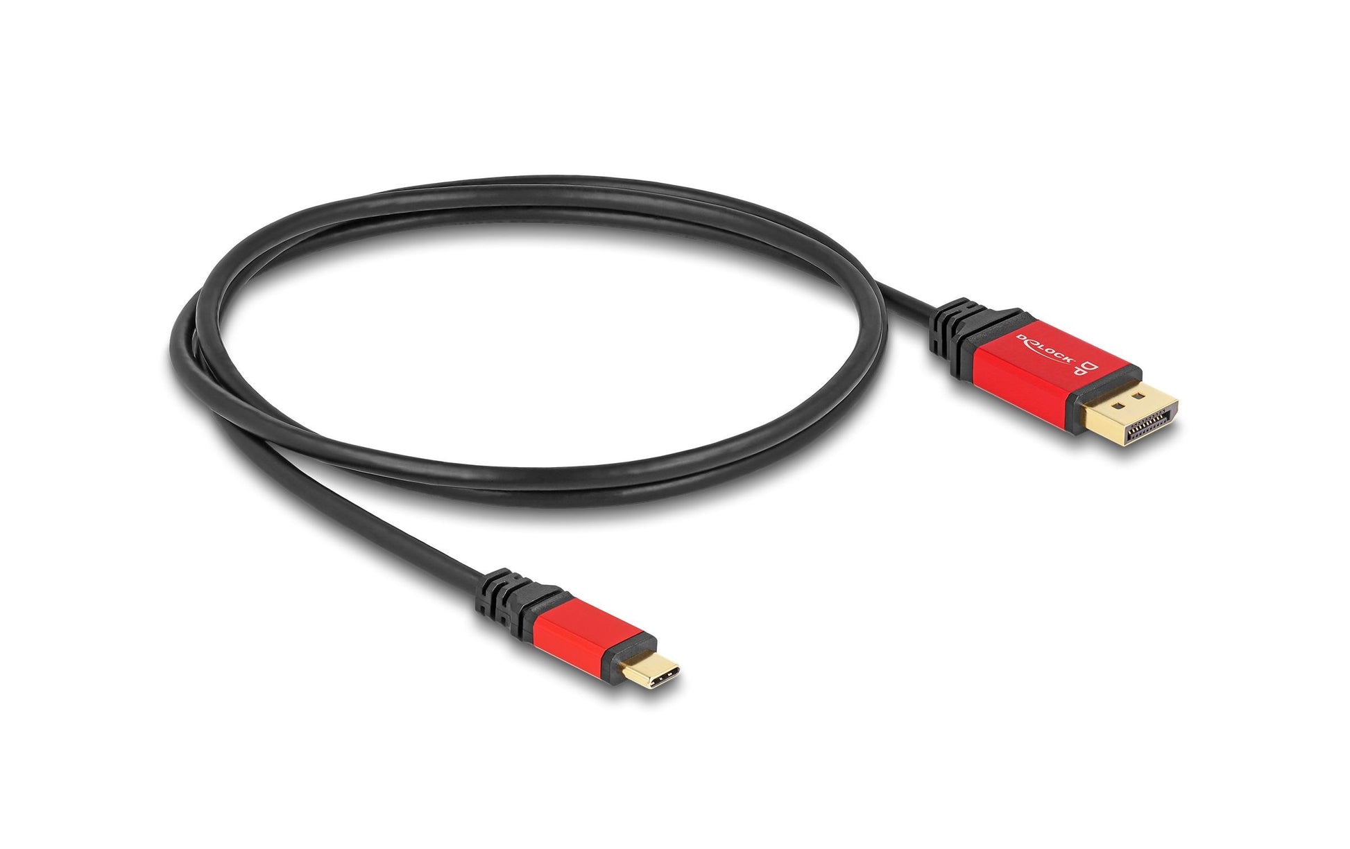 DeLOCK USB-C auf DisplayPort Kabel DP 1.4 8K 30 Hz – 1 m – HDR – Schwarz/Rot