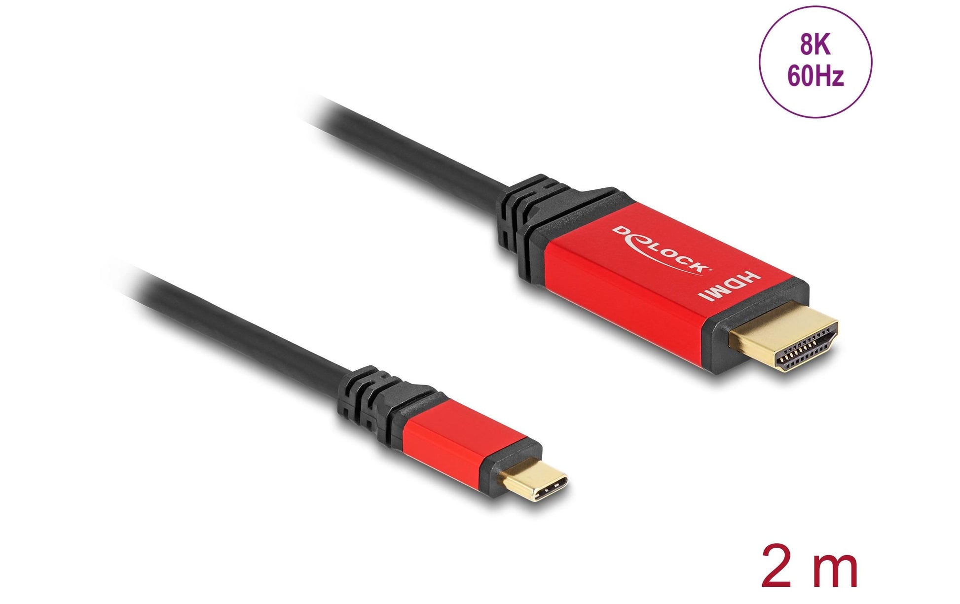 DeLOCK USB-C auf HDMI Kabel DP 1.4 8K 60 Hz – 2 m – HDR – Schwarz/Rot